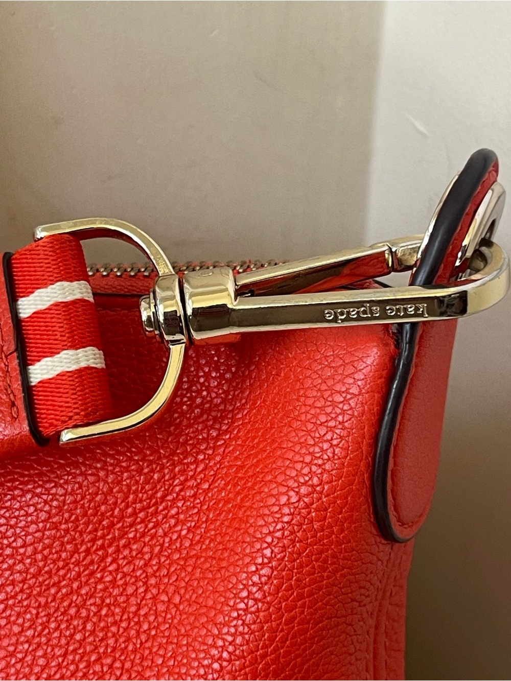 kate spade Red Pebbled Leather Crossbody with Striped Strap - Picture 3 of 11